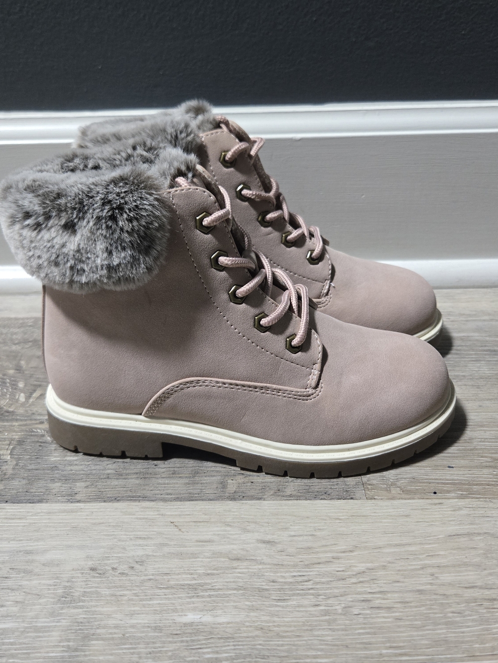 Thereabouts Kids Faux Fur Lace Up Winter Boots Pink Size 2Y